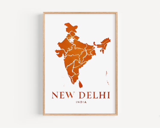 India New Delhi Wall Art Print - Travel Decor, Housewarming Gift, India Map Artwork for Home & Office