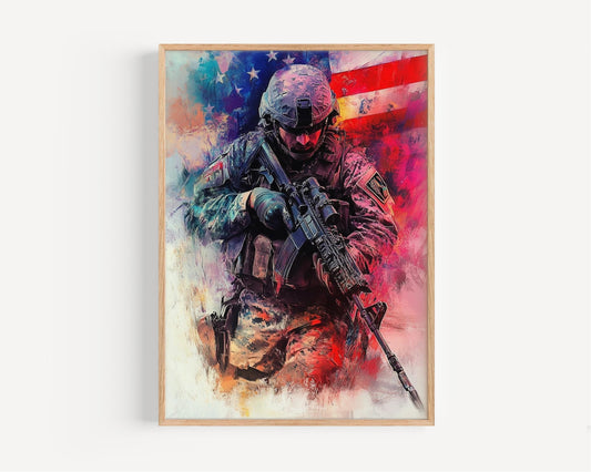Protection Sniper Abstract USA Wall Art | Patriotic American Independence Poster | United States Home Decor Artwork