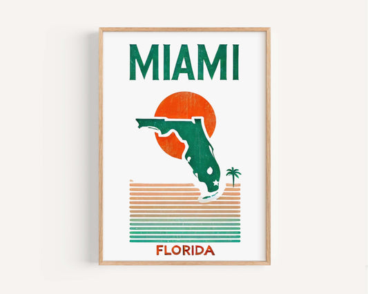 Miami Print Wall Art - Colorful Florida Travel Poster, Miami Florida Artwork for Home, Office & Gift Ideas