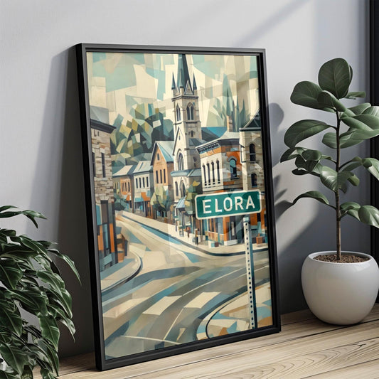 Wall Art Elora Print Travel Poster Ontario Canada Gift Canadian Souvenir Housewarming Decor Vintage Map Style