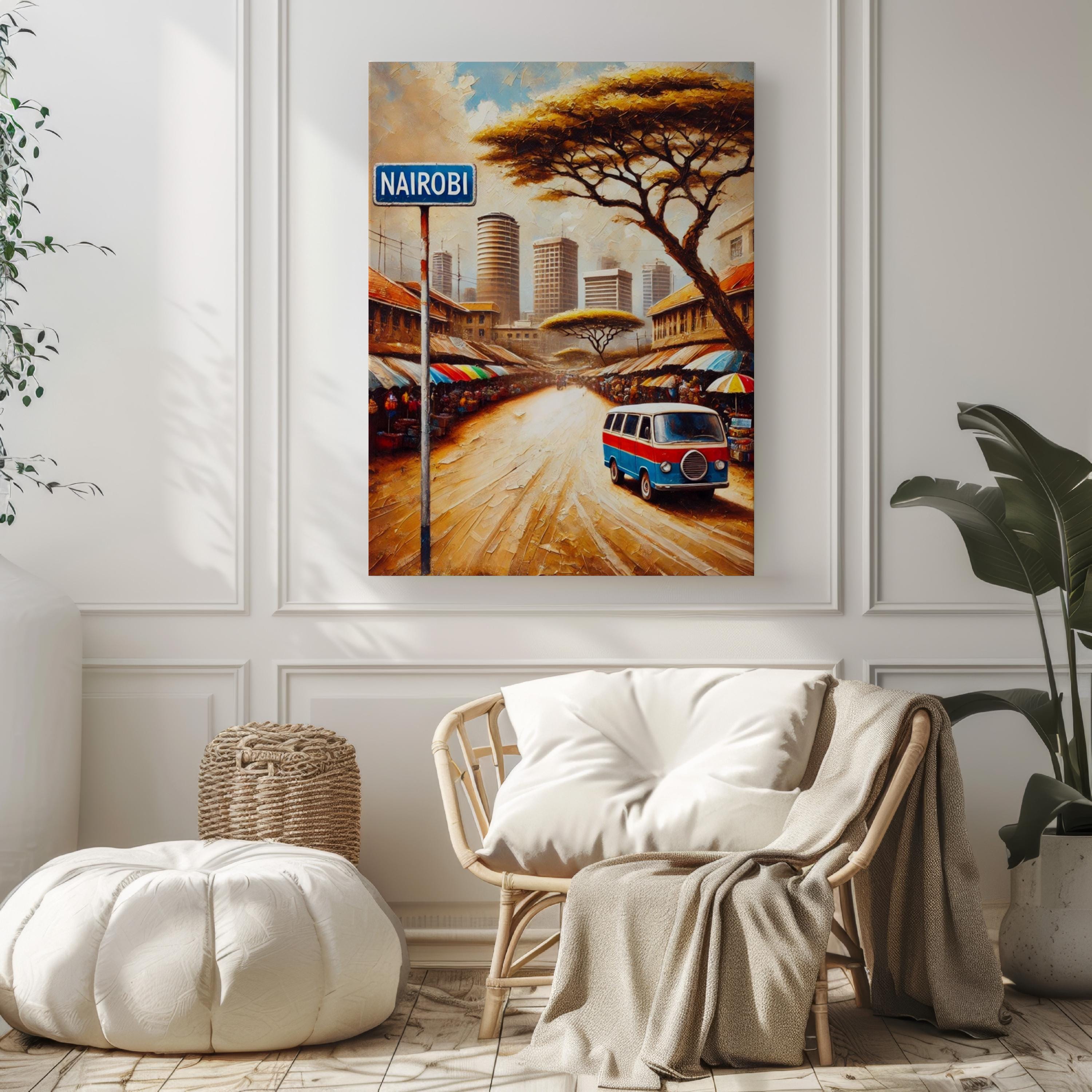 African Nairobi Wall Art Print - Kenya Travel Poster, African Decor, Unique Kenya Art for Home & Office Gift