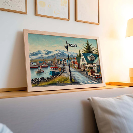 Hofn Art Iceland Wall Art Print – Travel Poster & European City Gift, Housewarming Decor, Icelandic Landscape Illustration