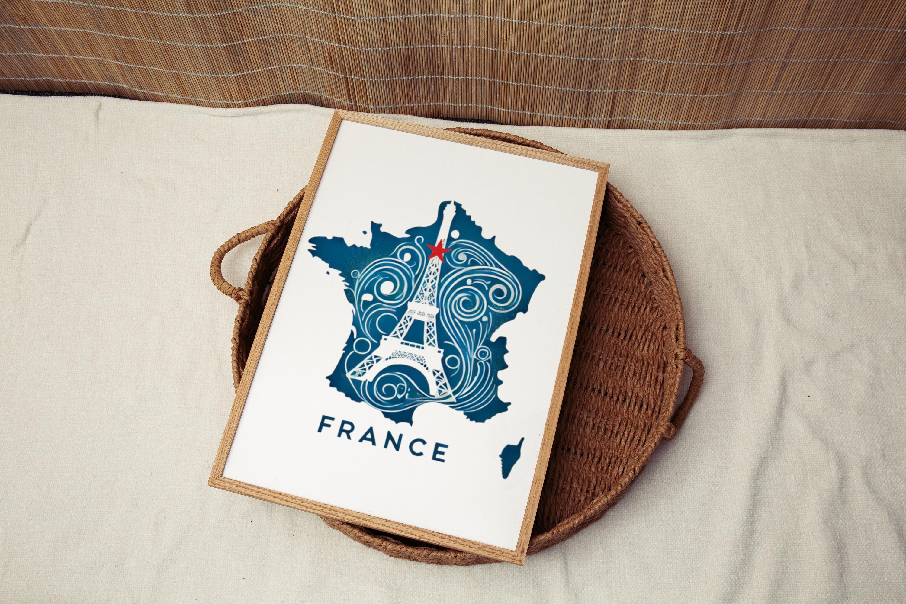 France Eiffel Tower Wall Art Print, Travel Home Decor, France Gift, College Wall Artwork, Housewarming Decoration, Paris Illustration