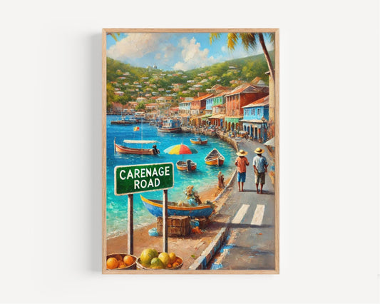 Grenada Art, Carenage Road Wall Art, St. George’s Print, Caribbean Coastal Scene, Travel Souvenir, Home Décor, Vibrant Caribbean Gift