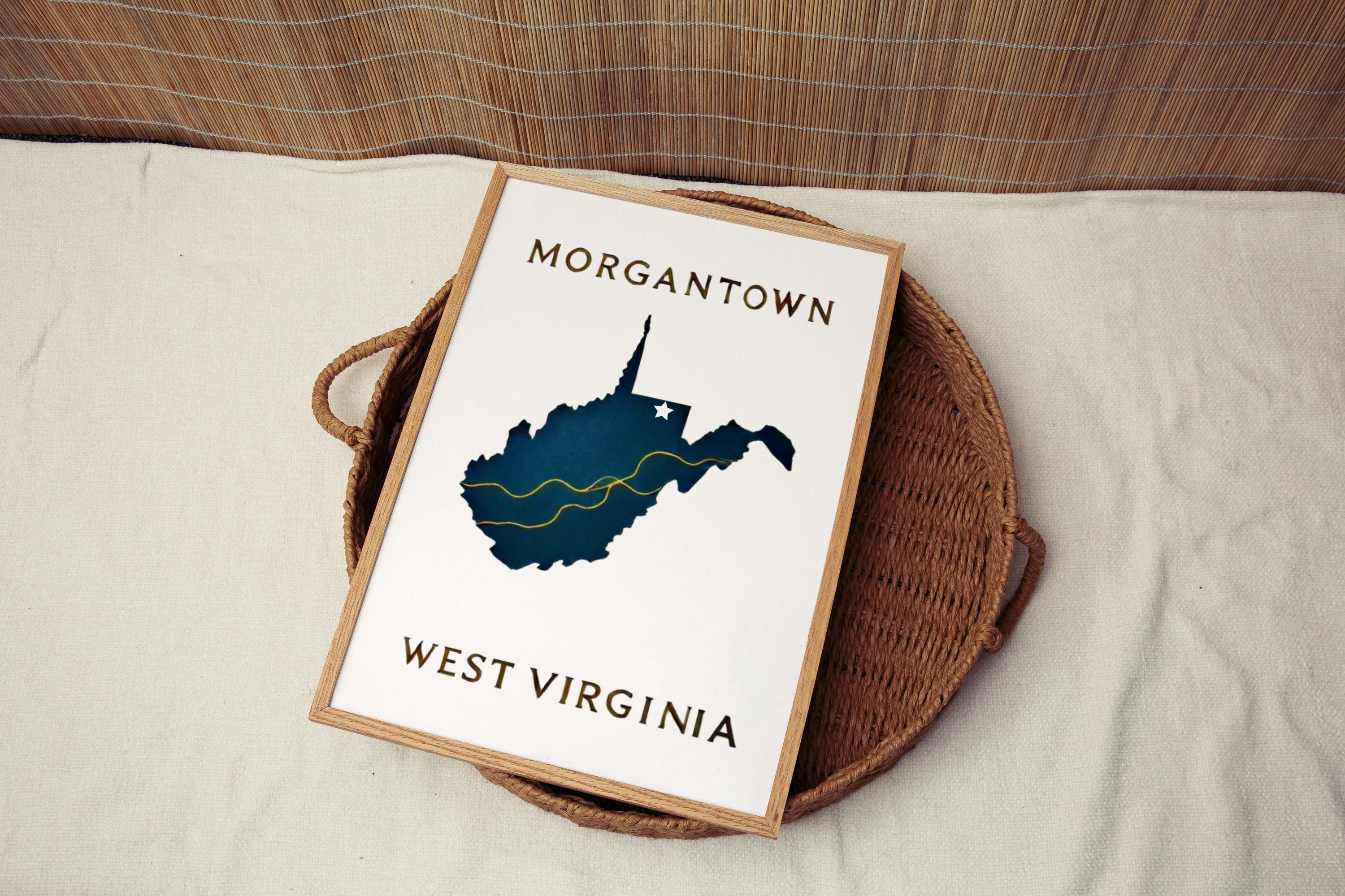 Morgantown Print - West Virginia Wall Art, Travel Decor, College Dorm Gift, Housewarming & WV State Poster for Home or Office