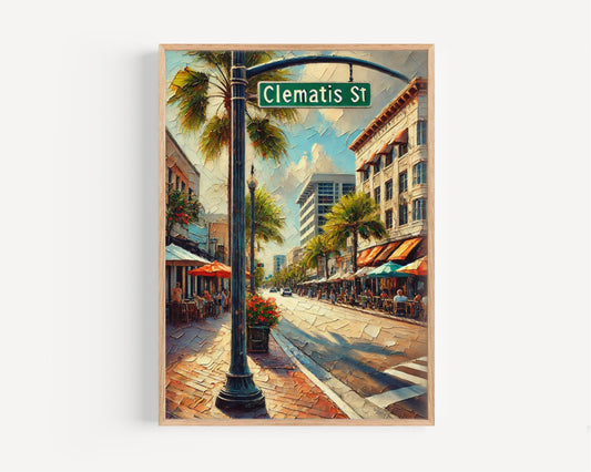 West Palm Clematis St Wall Art - Florida Travel Print, Housewarming Gift, Coastal Decor, West Palm Beach Poster, Florida Artwork