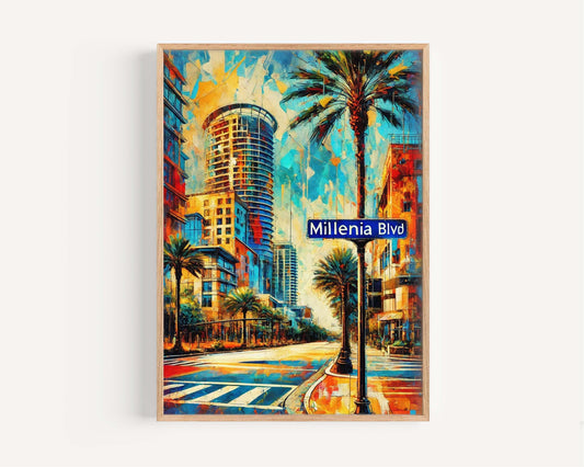 Millenia Boulevard Wall Art, Orlando Travel Print, Florida Artwork, Housewarming Gift, Modern Millenia Blvd Poster, Florida Decor