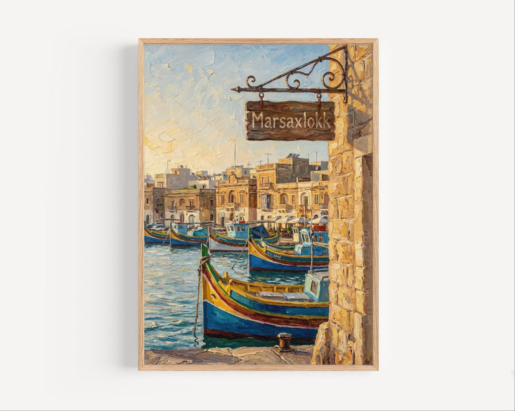 Marsaxlokk Street Sign Art Print: Malta Fishing Village Travel Poster
