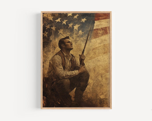 American Home Abstract USA Wall Art | Patriotic United States Poster | Independence Day Decor for Living Room & Office