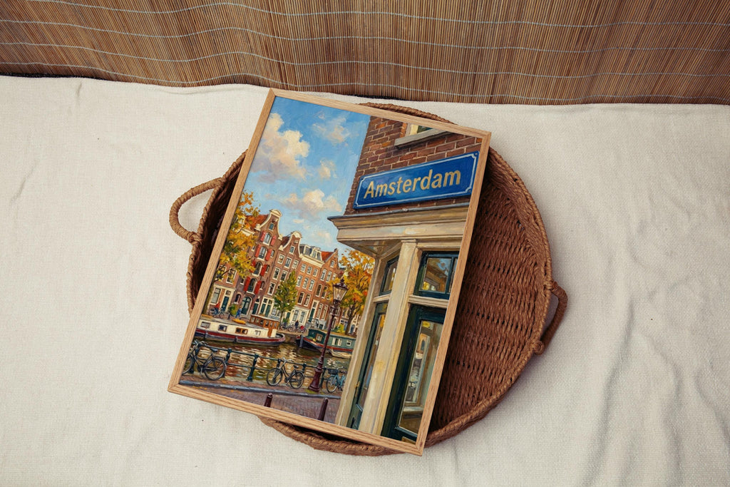 Amsterdam Street Sign Wall Art Print: Iconic Dutch City Travel Poster