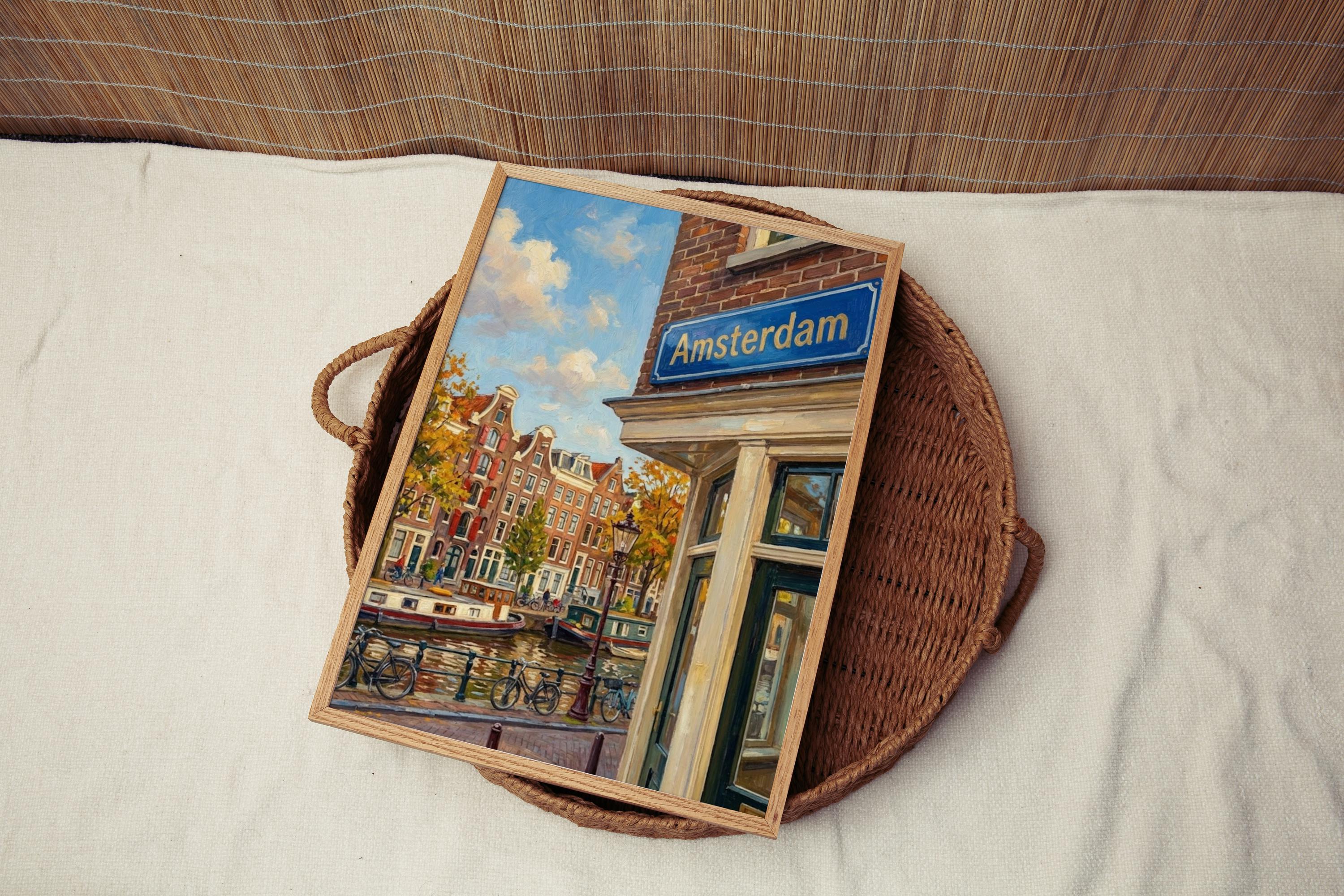 Amsterdam Street Sign Wall Art Print: Iconic Dutch City Travel Poster