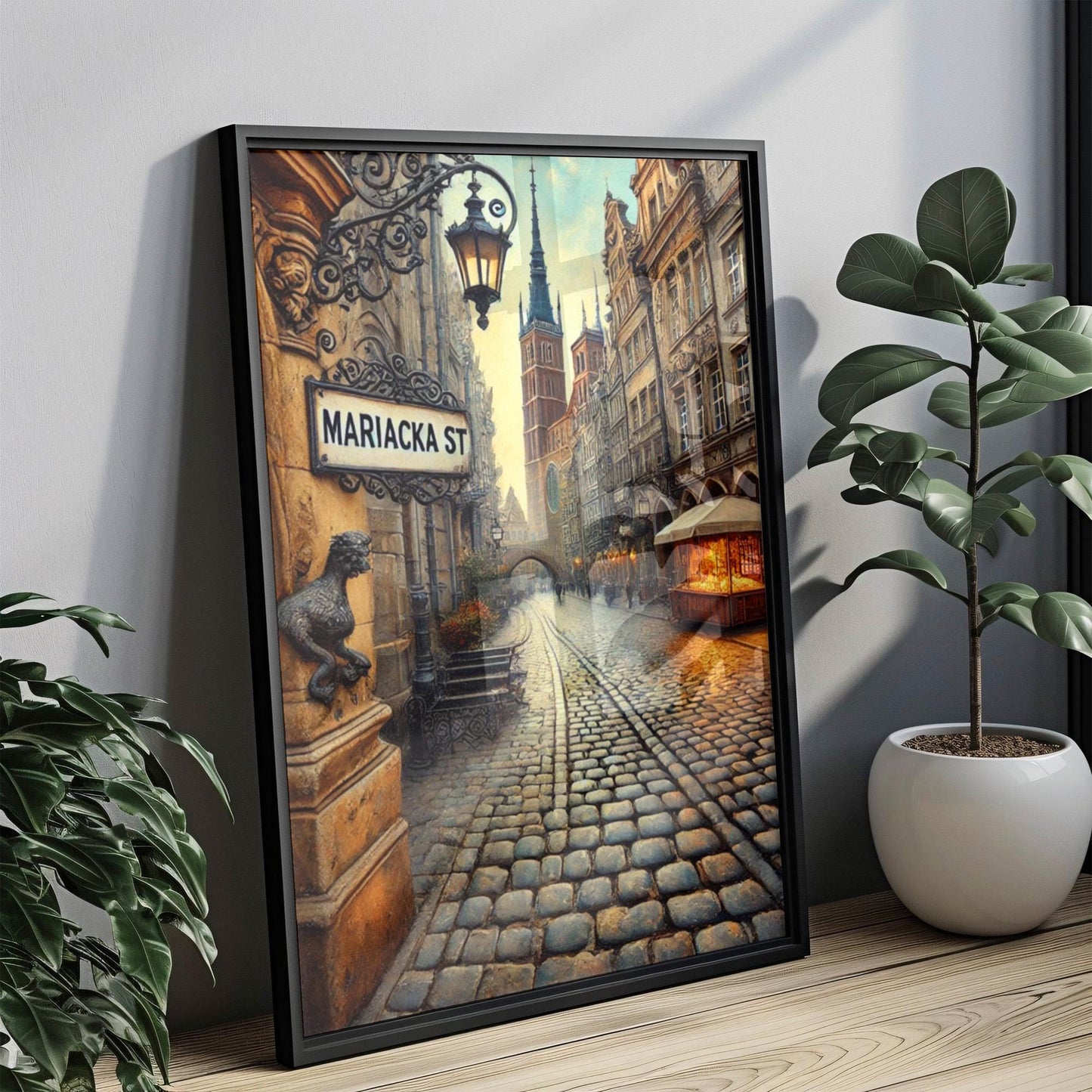 Mariacka Street Wall Art Print - Poland Travel Poster, European Cityscape Illustration, Housewarming & Polish Gift Decor
