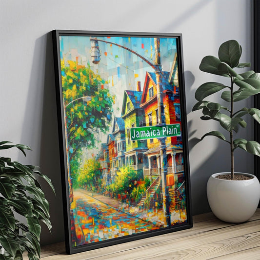 Boston Jamaica Plain Wall Art Print - Travel Poster, Boston Gift, USA American Art, Housewarming Decor, Unique Cityscape Illustration