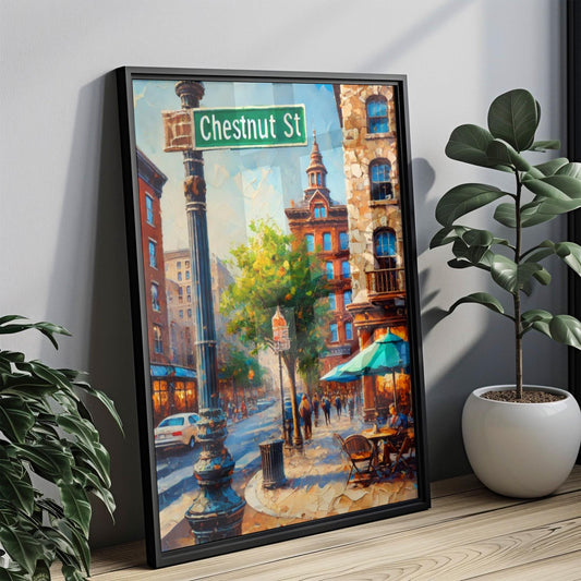 Chestnut Street Wall Art Philadelphia Pennslyvania Travel Poster Cityscape Home Decor Gift for Philly Lovers