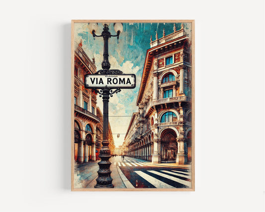 Via Roma Wall Art Print - Turin Italy Travel Poster, Italian Decor, Italy Gift, Housewarming & Travel Print