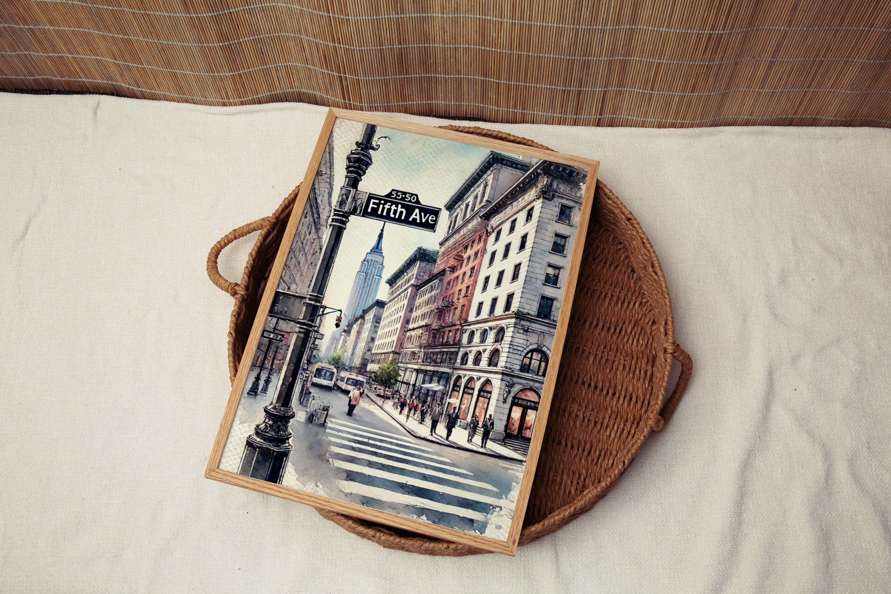 Fifth Avenue Watercolor Print, Manhattan New York City Wall Art