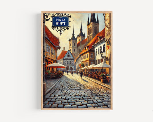 Piata Huet Wall Art Print - Sibiu Travel Poster, Romanian Decor, Housewarming Gift, Romania Cityscape Illustration, Travel Gift