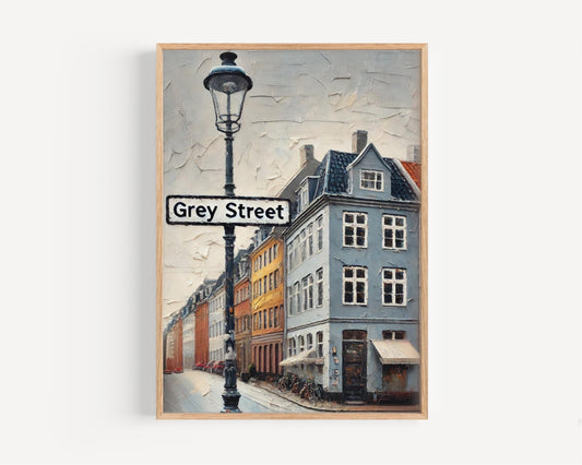 Newcastle Grey Street Wall Art Print - Travel Poster, Newcastle Gift, UK Housewarming Decor, Monochrome Cityscape Illustration