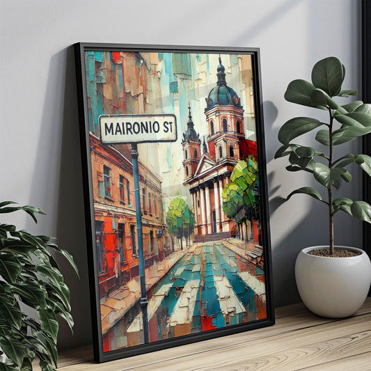 Lithuania art, Maironio Street wall decor, Kaunas city print, European travel souvenir, home decor, gift for travelers, vintage style