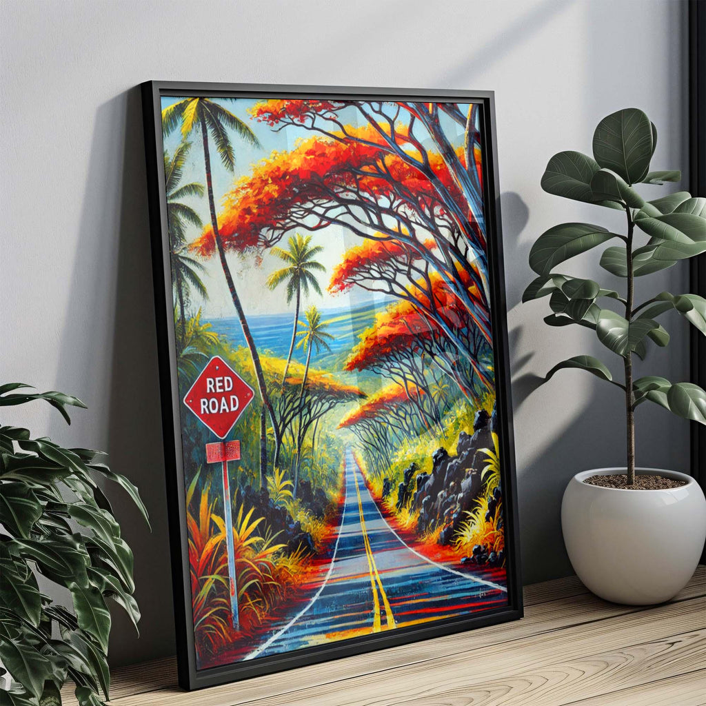 Red Road Print - Hawaii Puna Artwork, Big Island Travel Poster, Housewarming Gift, Red Road Wall Art, Tropical Travel Decor
