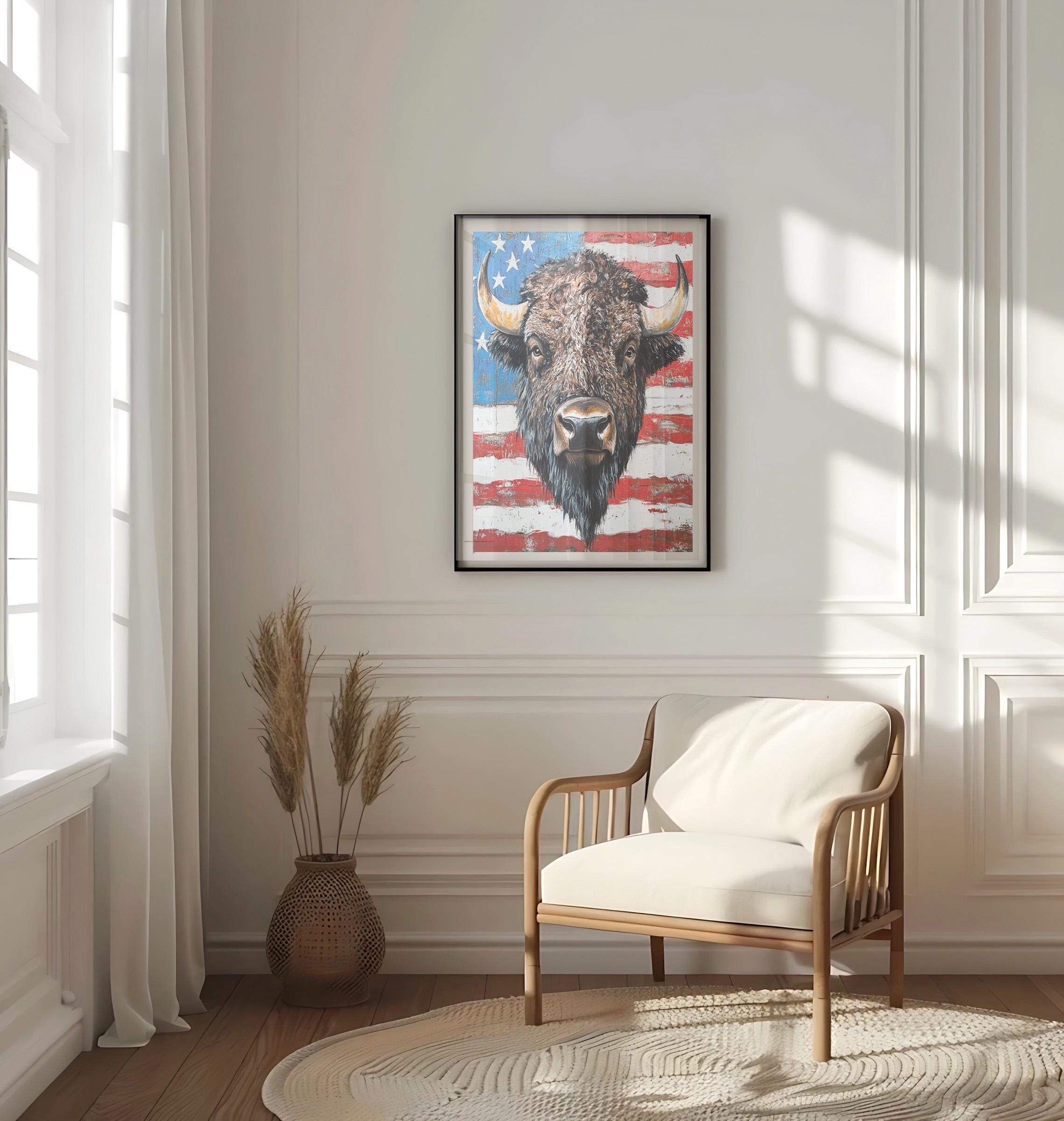 Patriotic Bison Poster Abstract - USA