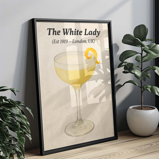 White Lady Cocktail Artwork, Vintage Bar Poster, Gin Cocktail Print, Egg White Drink Wall Art, Classic Sour Citrus Decor, Retro Drink Poster