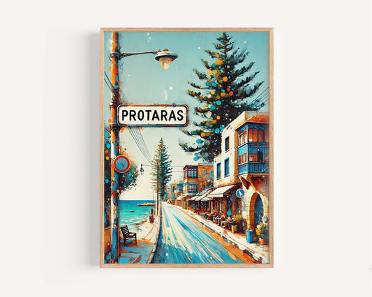 Protaras Art Print - Cyprus Travel Poster, Mediterranean Wall Art, Housewarming Gift, European Coastal Decor, Protaras City Gift