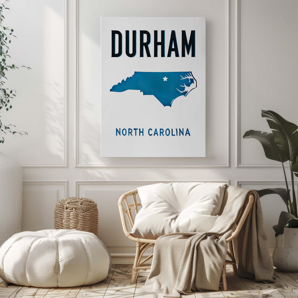 Durham Print - North Carolina Wall Art, Travel Decor, College Gift & Housewarming Home Accent, NC Map Poster, Durham Art Print