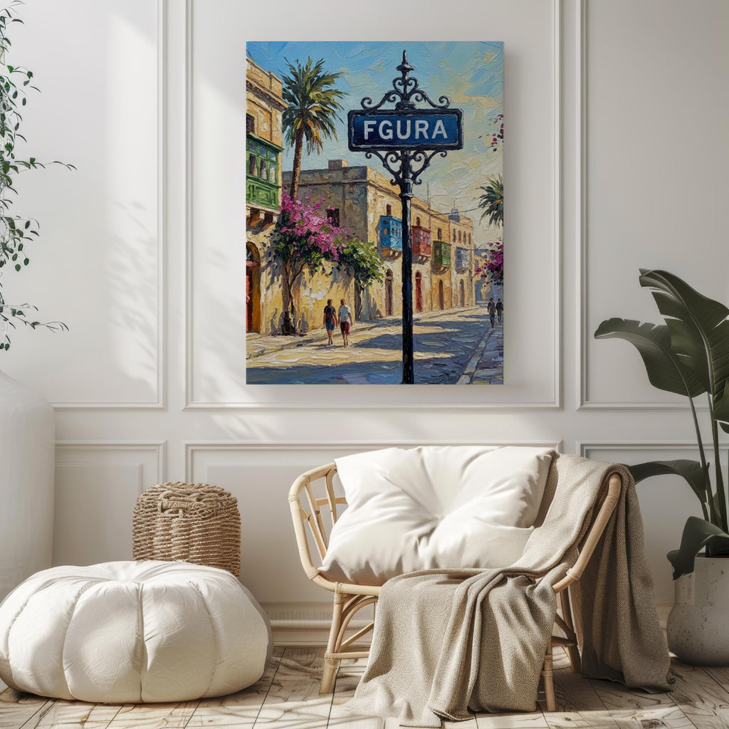 Fgura Street Sign Art Print: Malta Urban Travel Poster Wall Decor