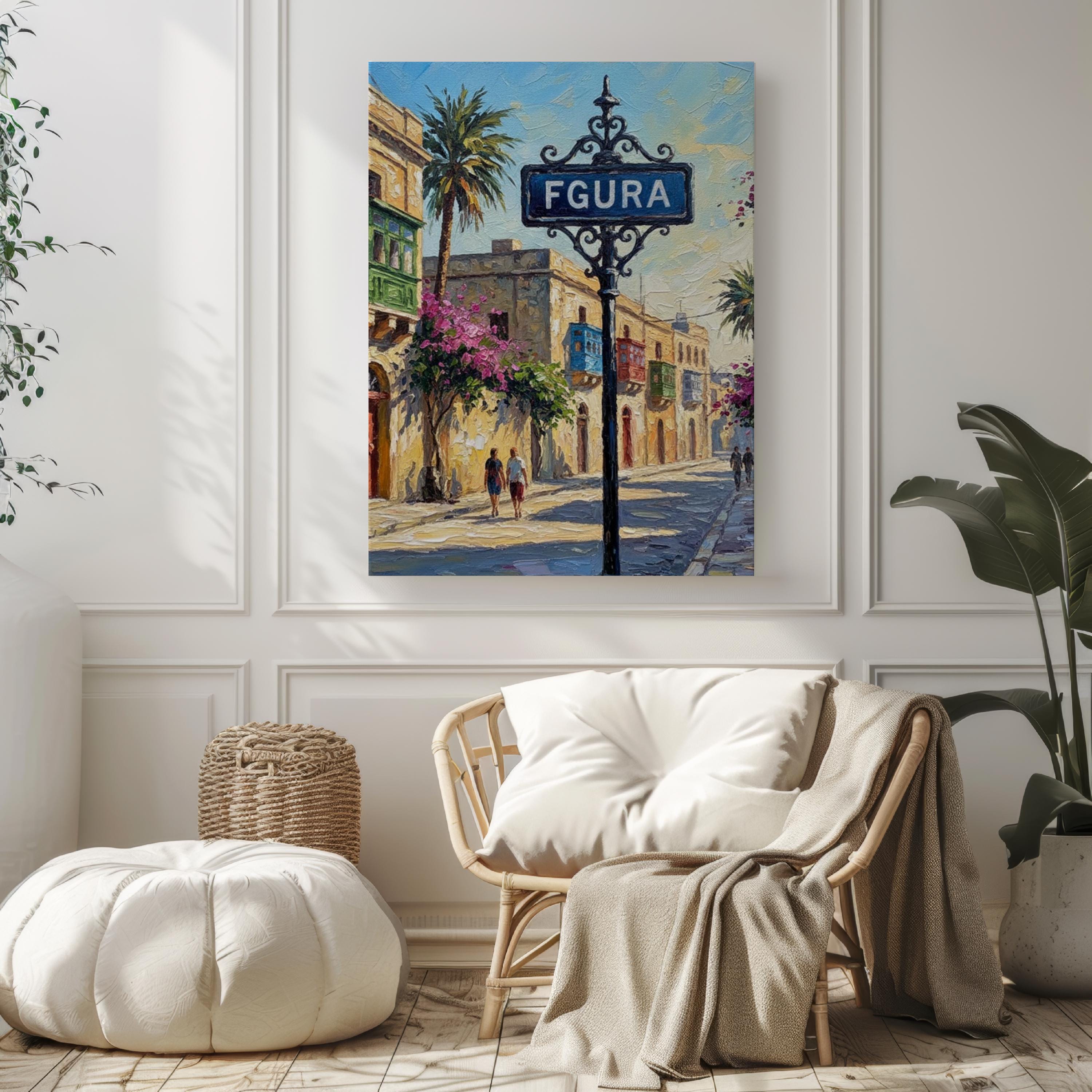 Fgura Street Sign Art Print: Malta Urban Travel Poster Wall Decor