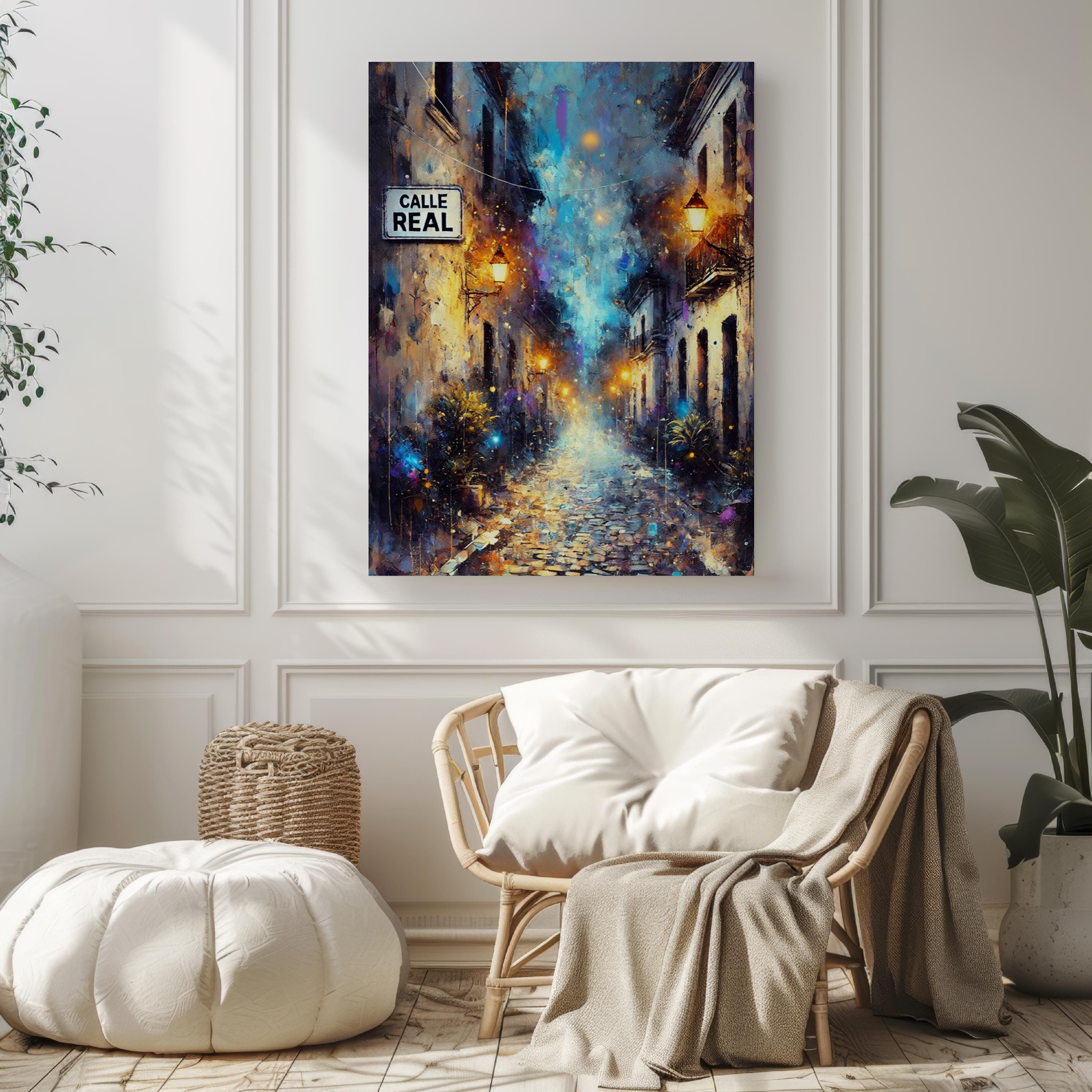 Calle Real Oil Painting Art Print: Antigua Guatemala Street Sign Travel Poster
