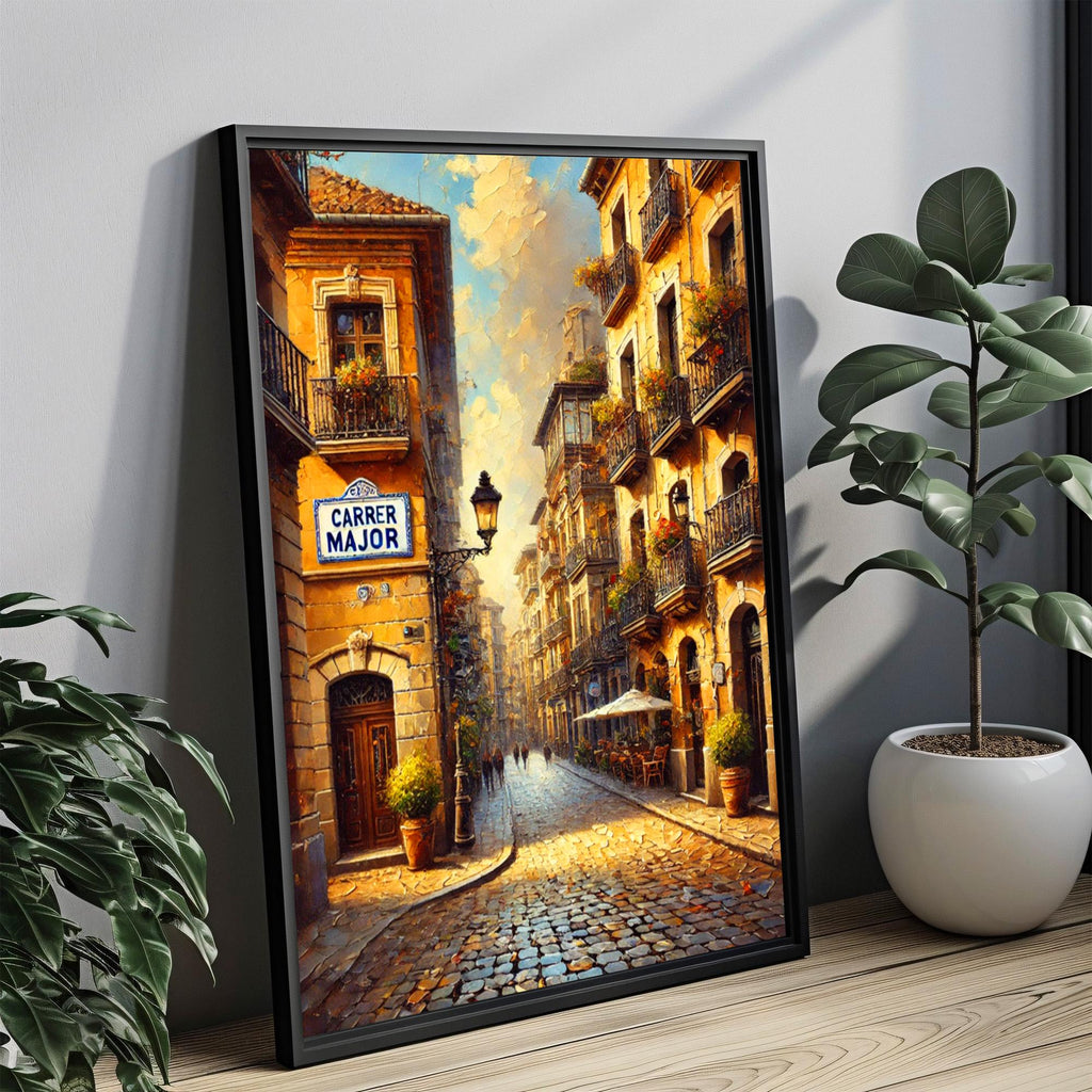 Carrer Major Street Sign Print: Catalonia Village Spain Travel Poster
