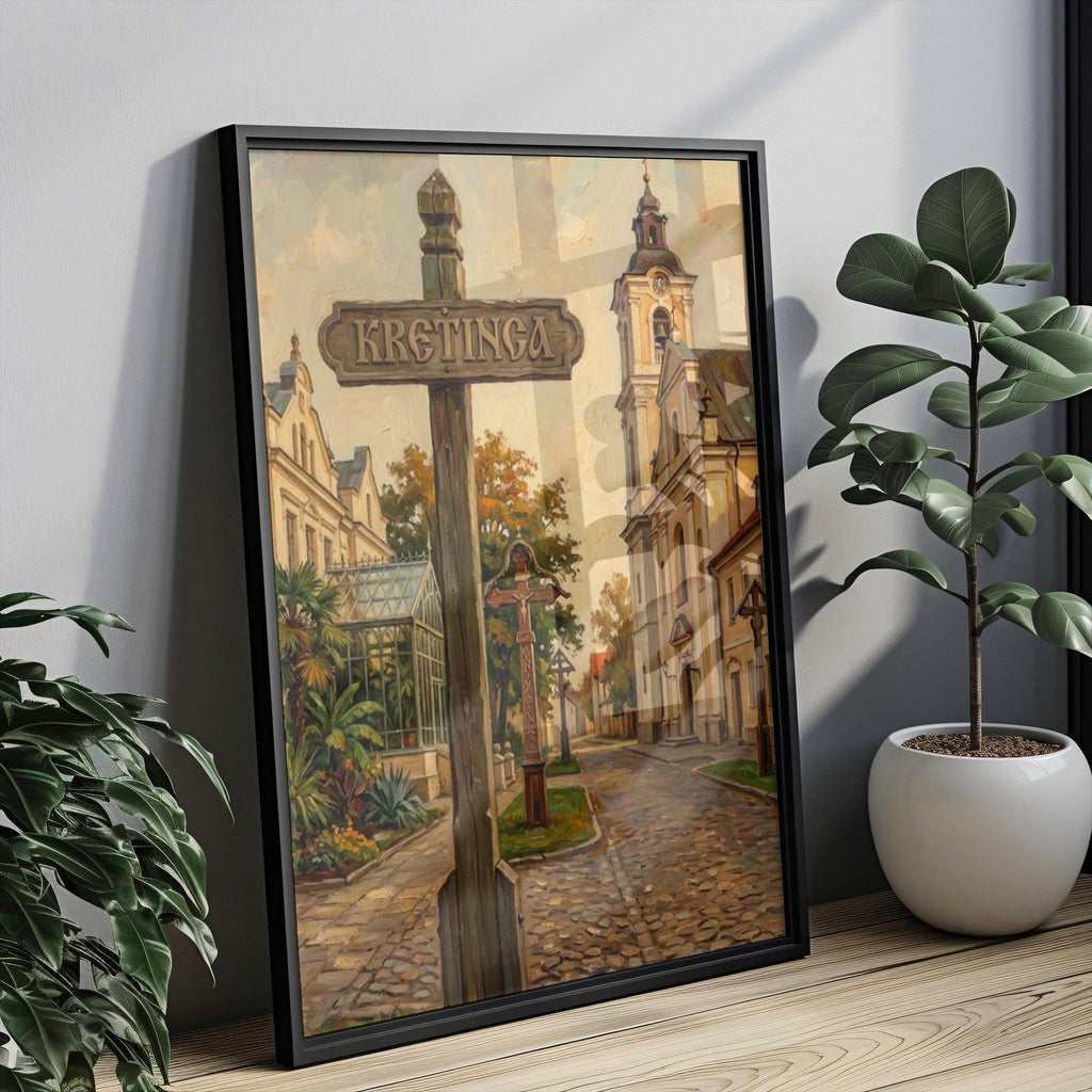 Kretinga Street Sign Art Print: Lithuania Heritage Town Travel Poster