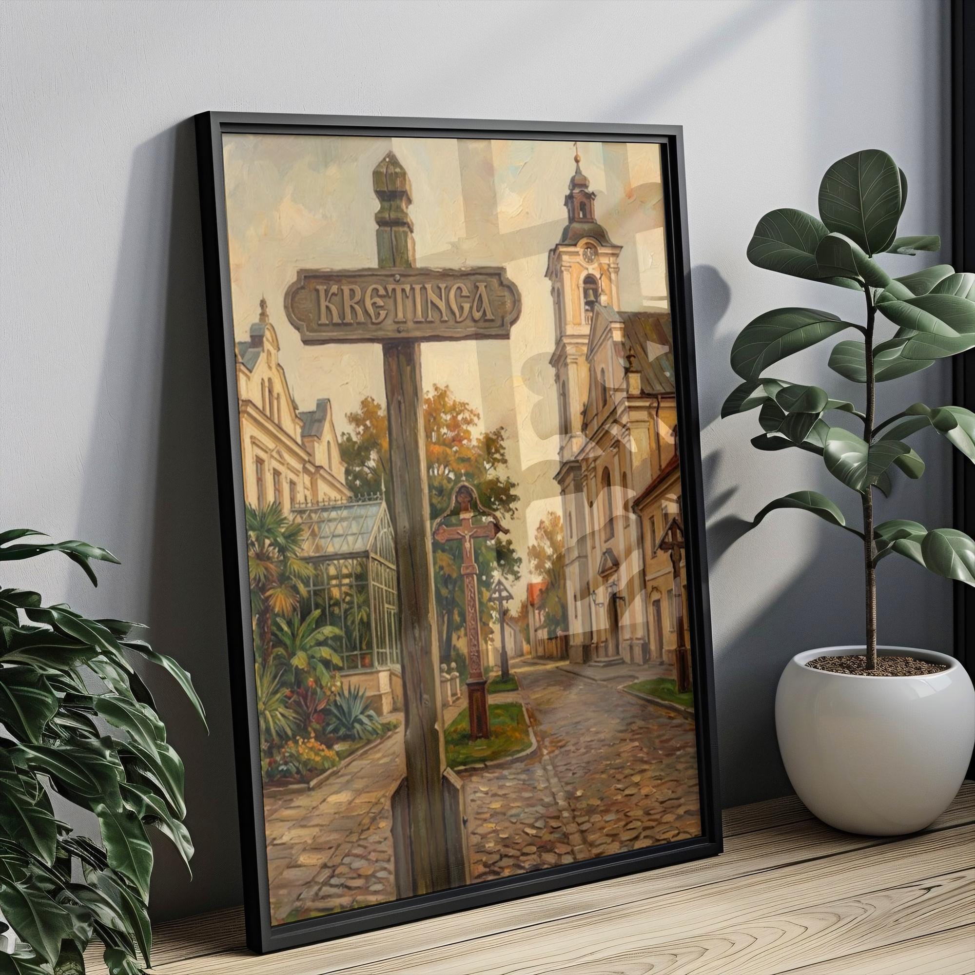 Kretinga Street Sign Art Print: Lithuania Heritage Town Travel Poster