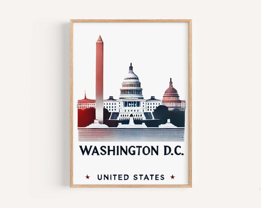 Washington D.C. Wall Art Print, USA Travel Decor, United States Map Poster, Washington Gift, Housewarming & College Dorm Room Artwork