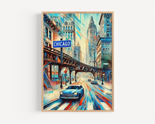 Illinois Chicago Wall Art Print – Travel Poster, Illinois Gift, USA Souvenir, Housewarming Decor, Modern Cityscape Artwork