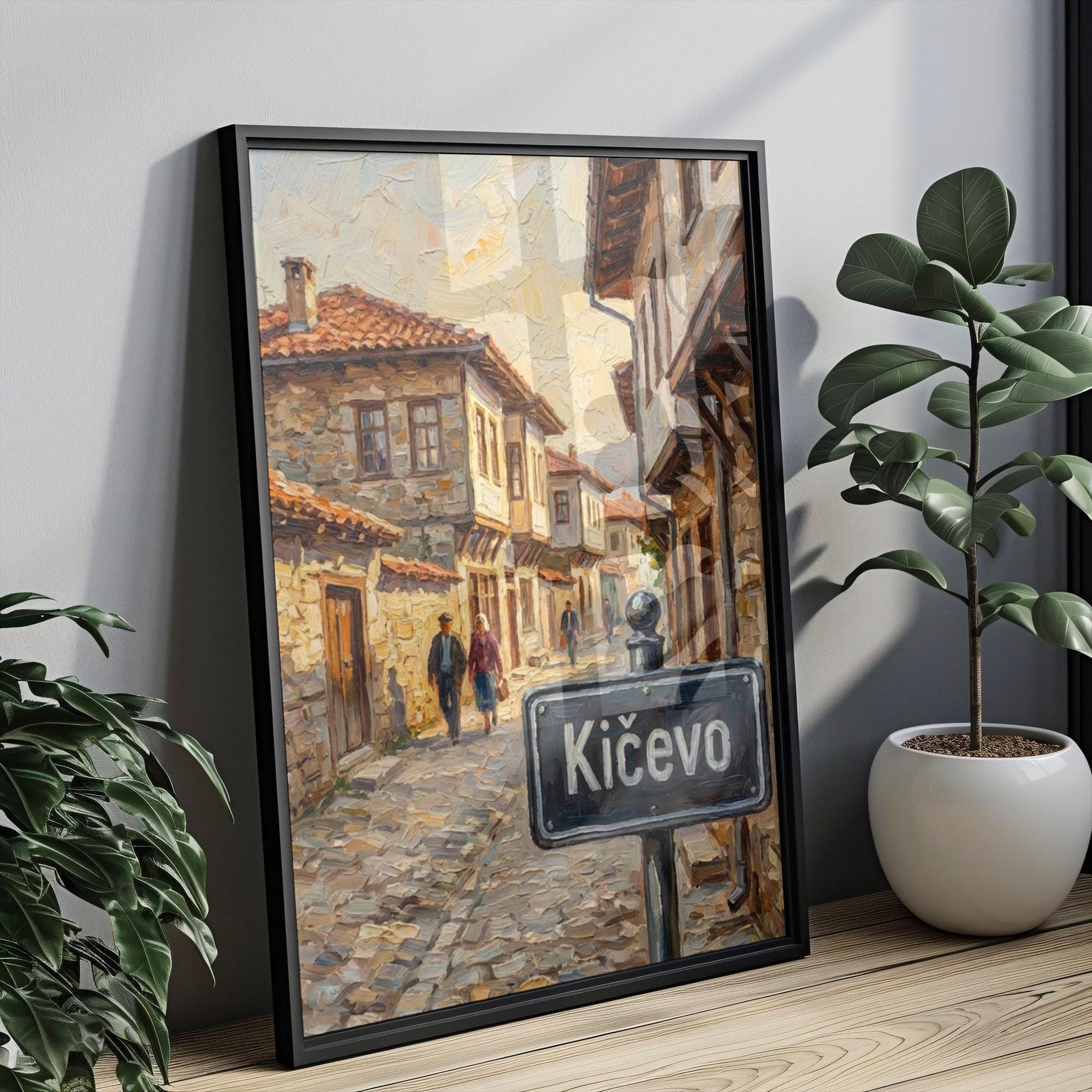 Kičevo Oil Painting Art Print: North Macedonia Street Sign Travel Poster