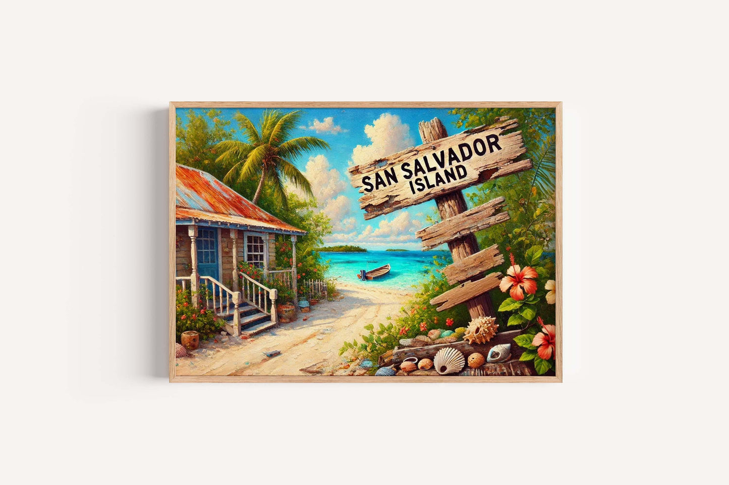San Salvador Island Art: Tropical Bahamas Beach Scene Print