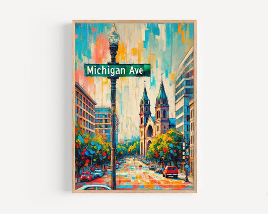 Washington DC Michigan Ave Wall Art Printable Travel Poster USA Gift Home Decor Housewarming