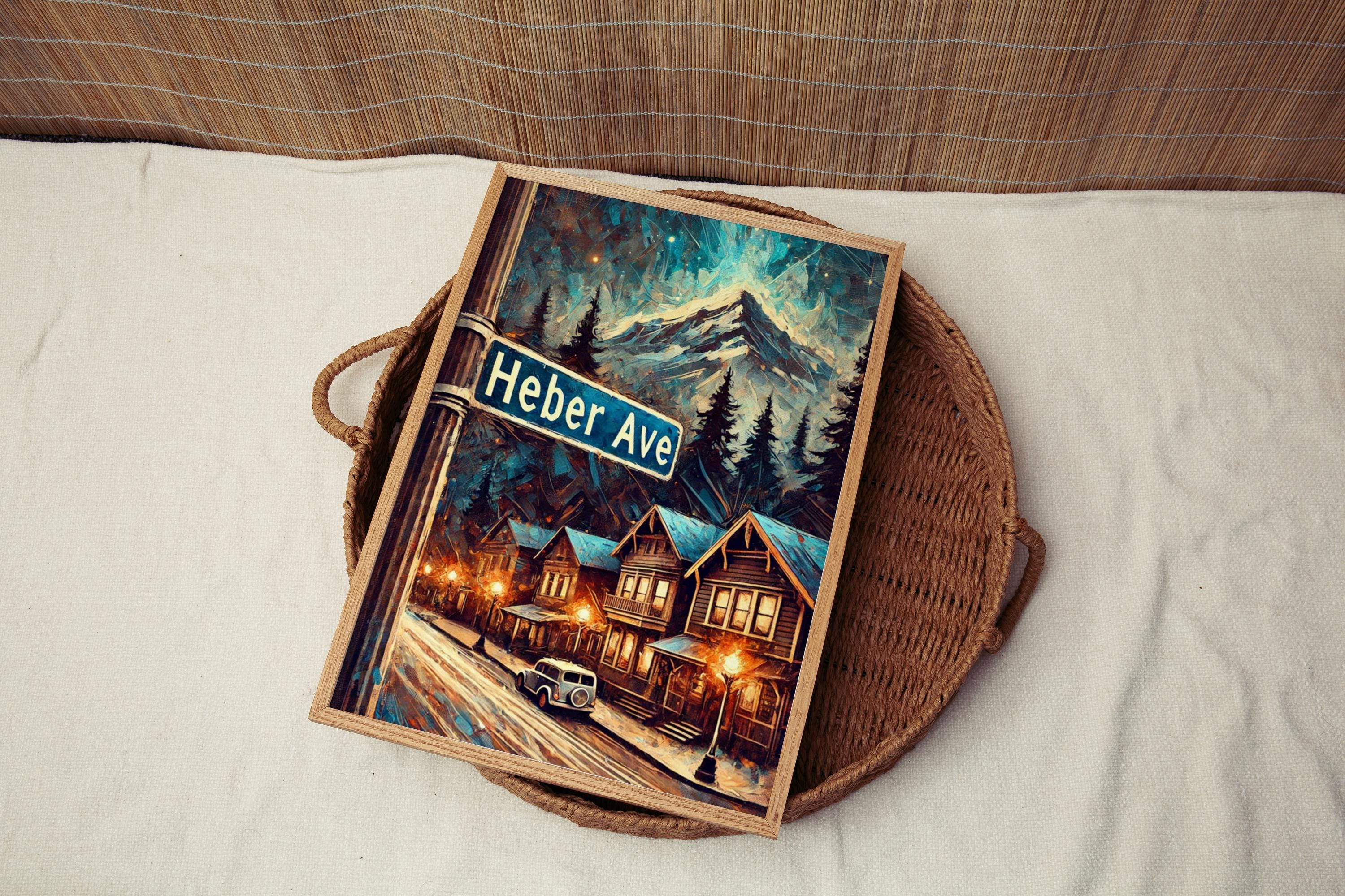 Heber Ave Oil Painting Art Print: Park City Utah Street Sign Travel Poster