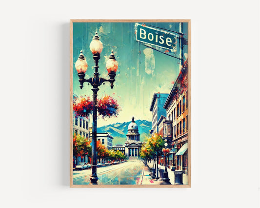 Idaho Boise Wall Art Print – Vintage Travel Poster, USA Souvenir, Housewarming Gift, Idaho Decor & Travel Print