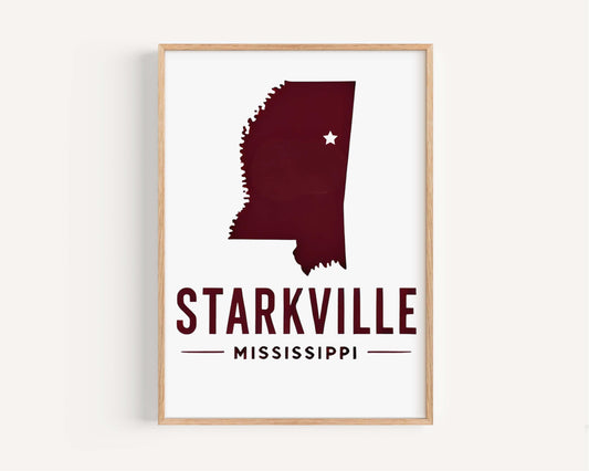 Starkville Print Wall Art - Mississippi Travel Decor, College Town Gift, Housewarming & Home Decoration, Starkville Mississippi Artwork