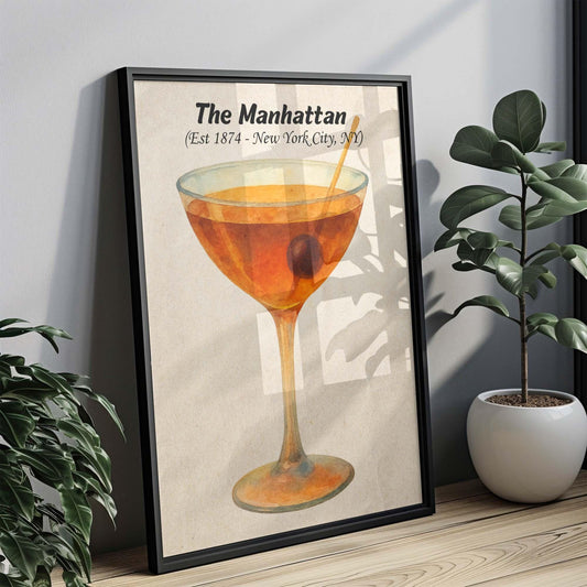 Manhattan Cocktail Artwork, Vintage Drink Illustration, Bar Decor, Retro Pub Print, Manhattan Drink Poster, Cocktail Art for Kitchen or Bar