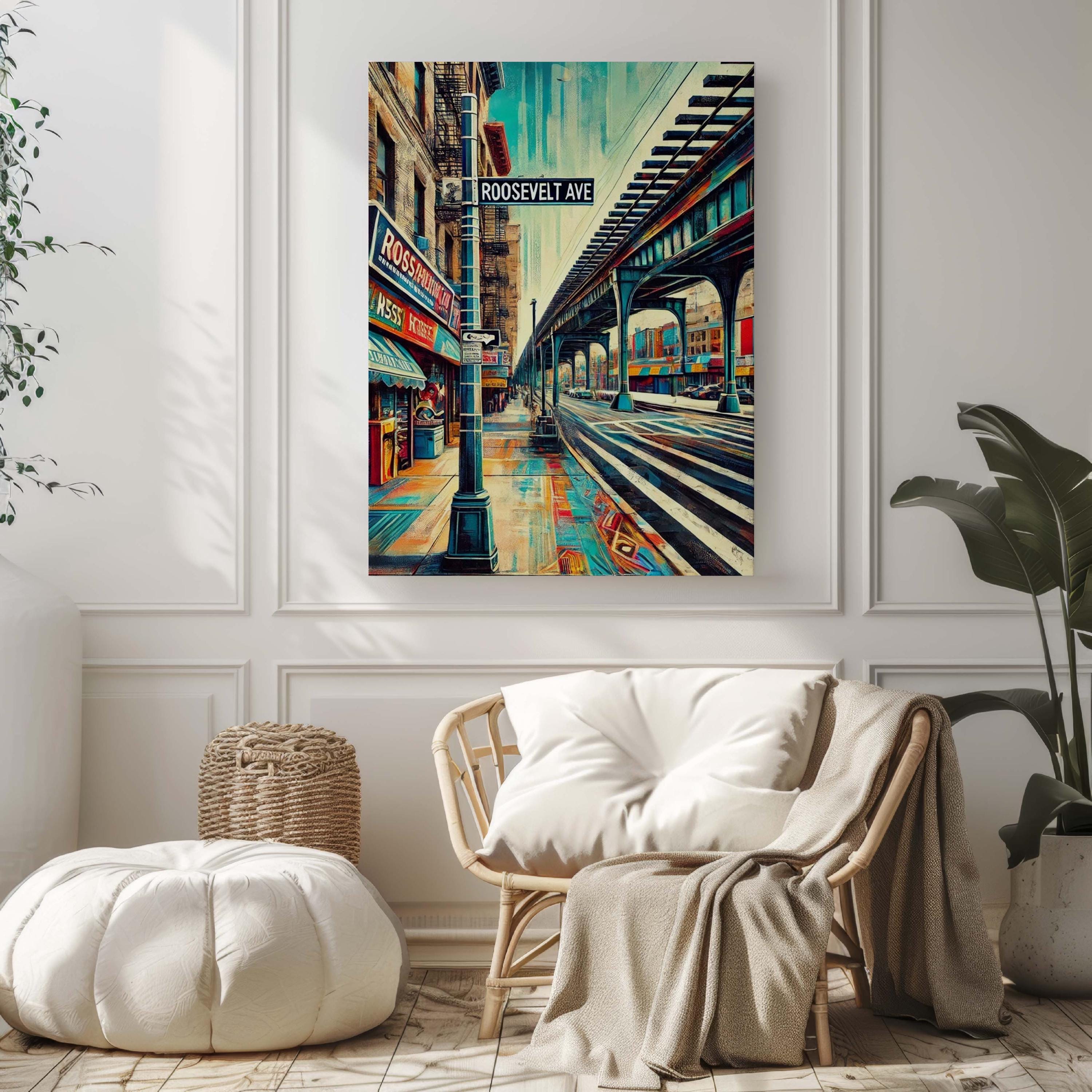 Roosevelt Ave Print - Queens Travel Poster, New York Wall Art, Housewarming Gift, NYC Map Decor, Roosevelt Avenue Artwork, Queens Gift Idea