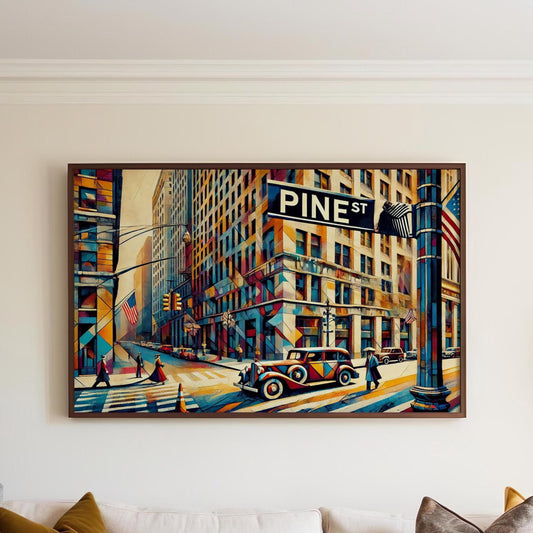 Pine Street Wall Art Print, Cubism Manhattan Travel Poster, Financial District Gift, Modern Housewarming Decor
