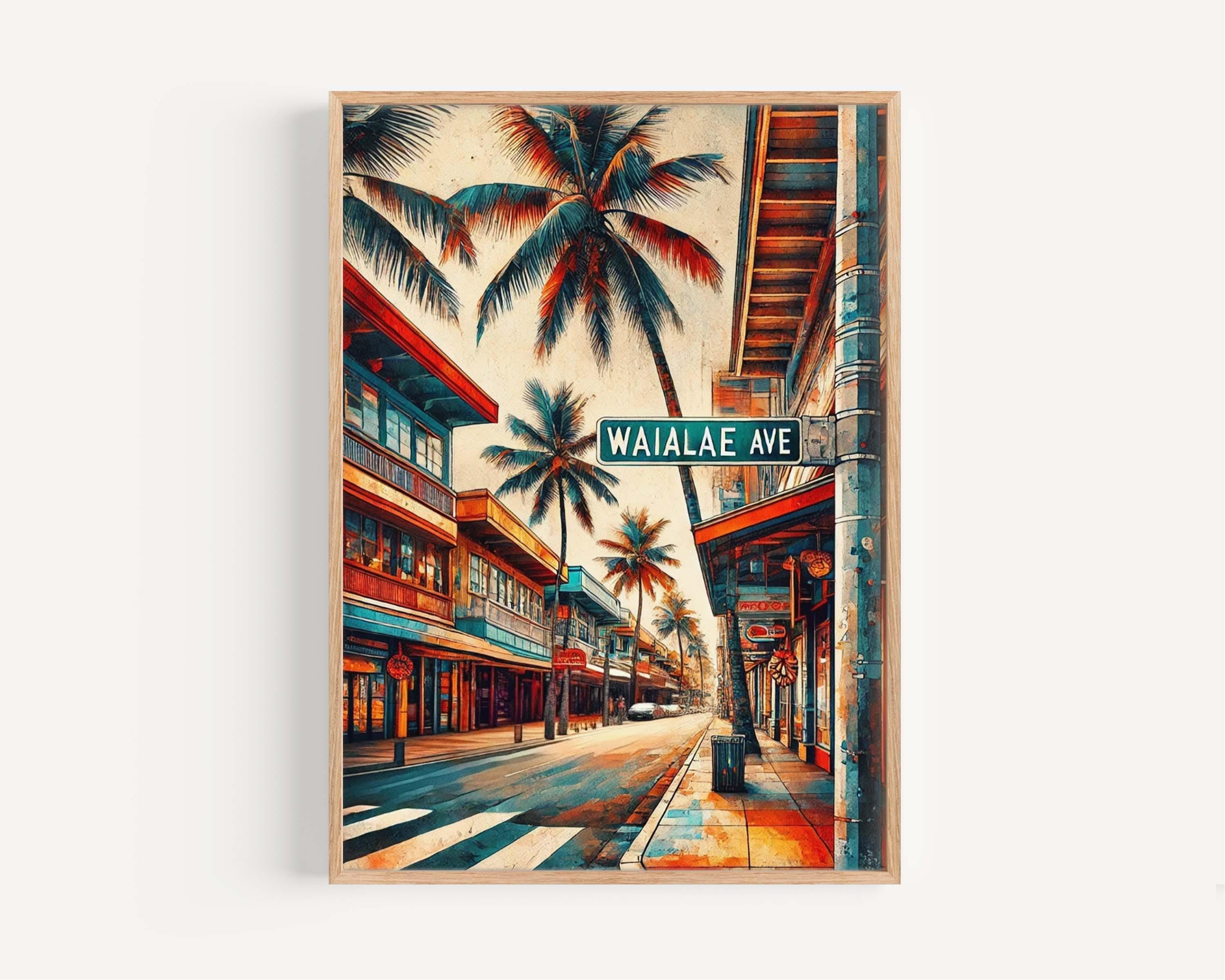 Waialae Ave Print - Oahu Wall Art, Hawaii Travel Poster, Honolulu Gift, Housewarming Decor, Waialae Avenue Map, Tropical Beach Print