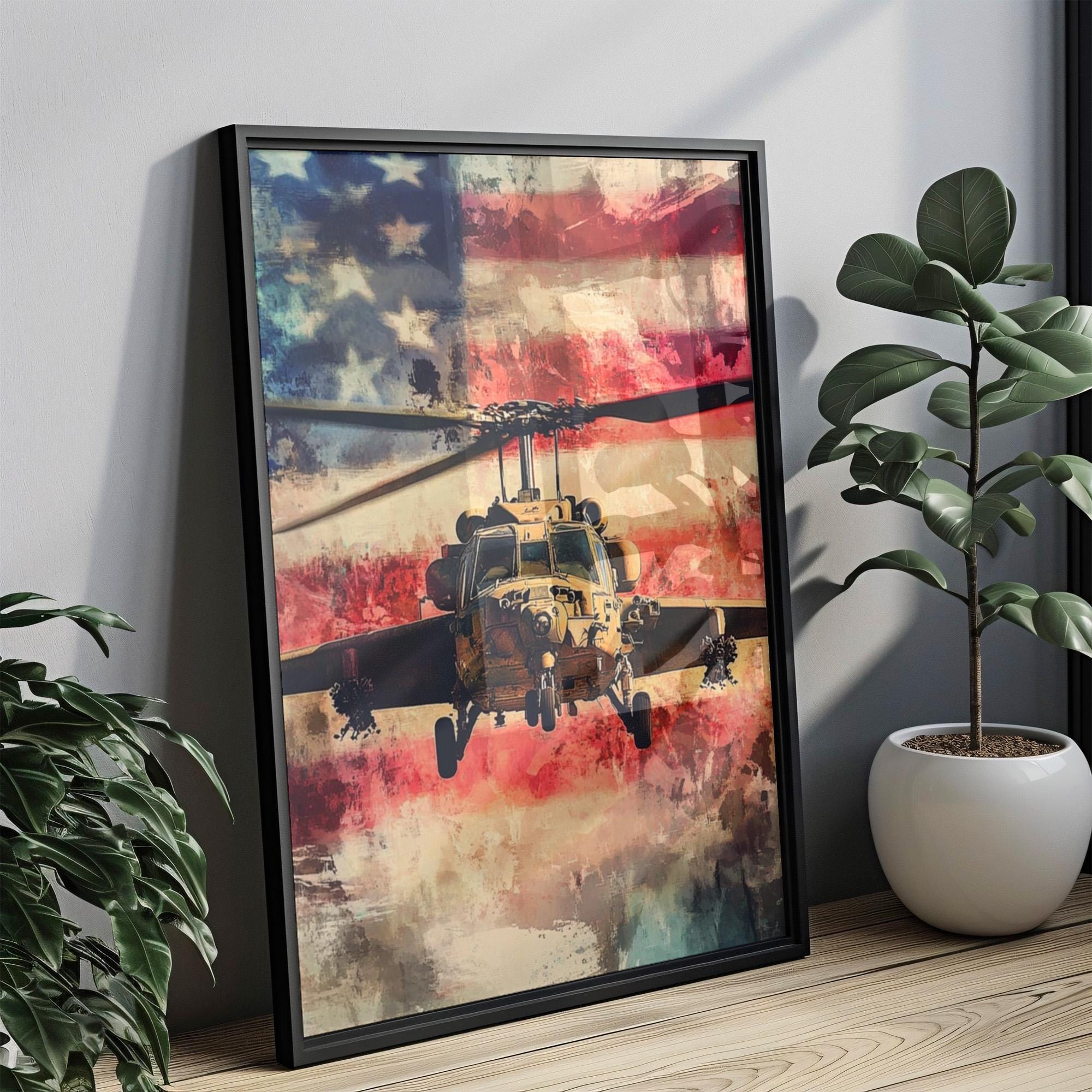Army Helicopter Wall Art Vintage - USA