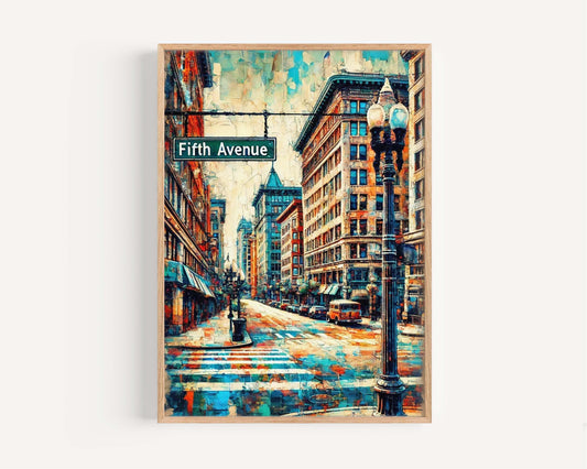 Fifth Avenue Wall Art Print – Pittsburgh Travel Poster, 5th Avenue Pittsburgh Gift, Pennsylvania Housewarming Decor, Urban Cityscape Artwork