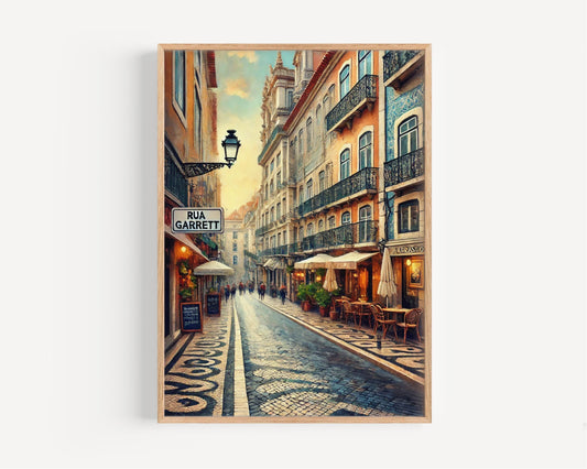 Portugal Rua Garrett Wall Art Print - Lisbon Travel Poster, Portugal Decor, Housewarming Gift,