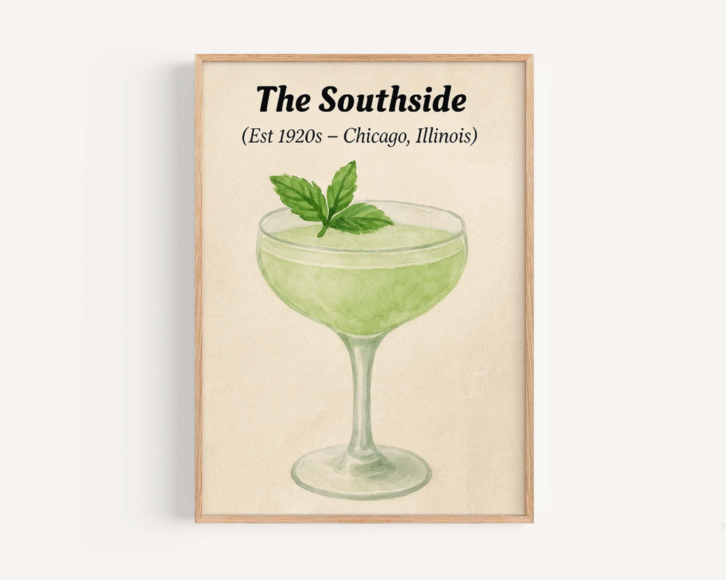 Southside Cocktail Print Vintage Bar